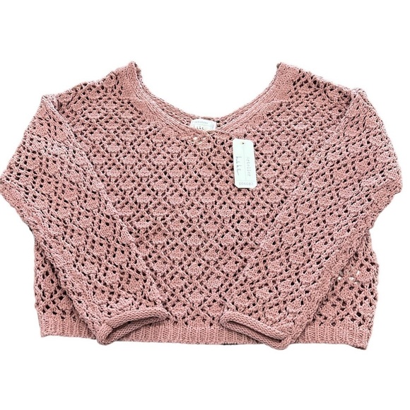 NWT Nicole Miller Artelier Sweater Blush Pink Open Knit Crochet Size Small - Picture 1 of 8